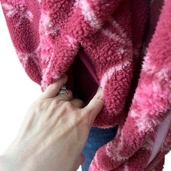 Old Navy Quarter Zip Sherpa Pullover Jacket Small Floral Bow Print Coquette Pink - Picture 3 of 8